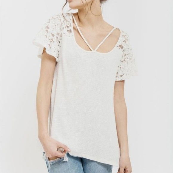 Dakota Viola Boutique Blu Pepper Tops - Criss Cross Front Lace Henley Top